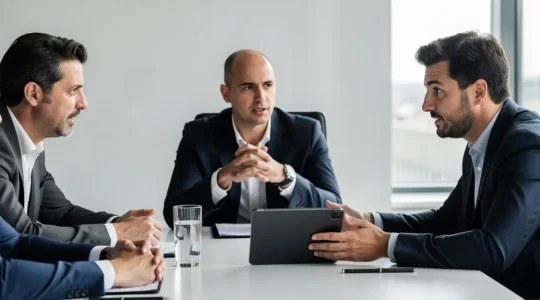 Élus CSE en réunion de travail discutant d'un plan social