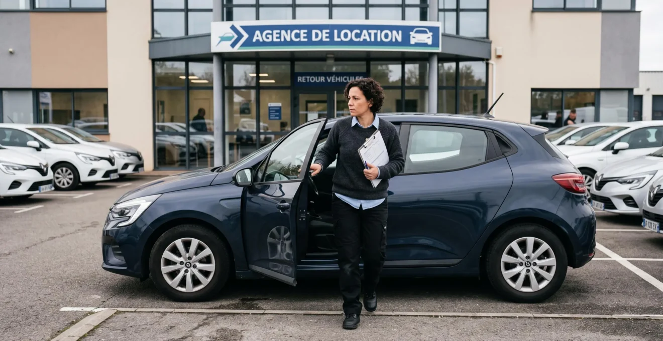 Conducteur professionnel arrivant avec un véhicule de transfert à une agence de location pour rotation inter-agences
