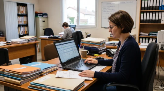 Responsable de PME utilisant une GED cloud pour gérer des factures et documents